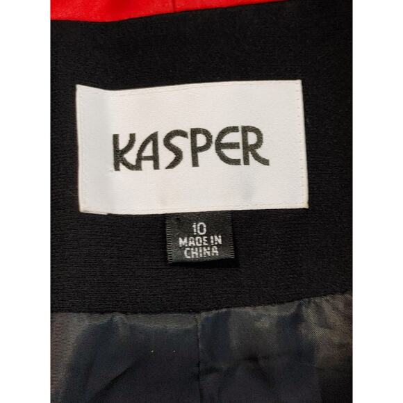 KASPER Blazer Jacket Beaded Long Sleeve Lined Black Red Womens Size 10 - Picture 3 of 9